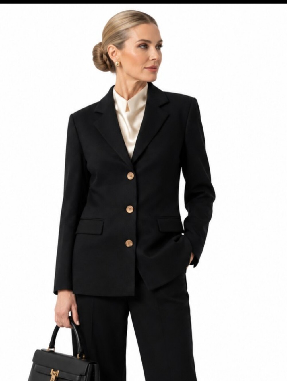 Vtg 90s Wool/Cashmere Blend Black Old Money Classic Long Line Blazer Sz 8